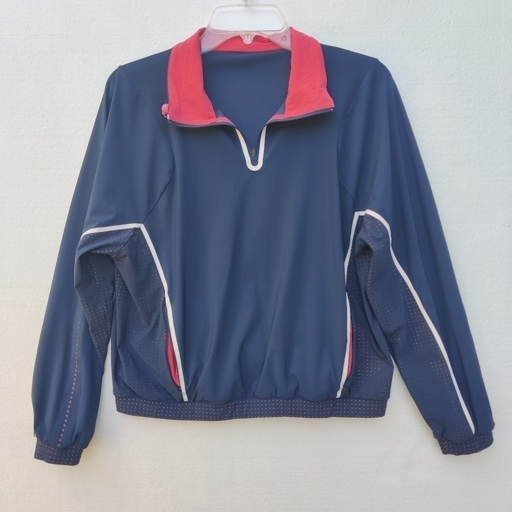 Sweaty Betty Zero Gravity Run Half Zip Jacket, pink & navy blue Anthropologie, S